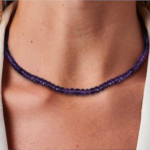 Amethyst Beaded Necklace Dark Purple Multifaceted Gemstone 16" Choker Jewelry